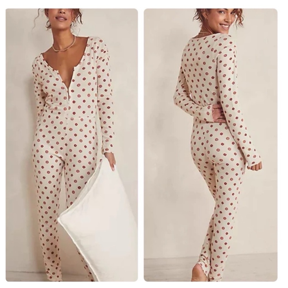 Free People Intimately Home Alone Long Johns Dot Printed Thermal Knit Size XS